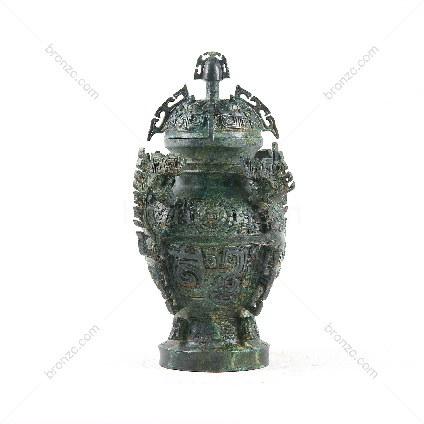 12.2" China Western Zhou Dynasty,Bronze jar with elephant head and animal face[Elephant head ear fort][象首耳垒]