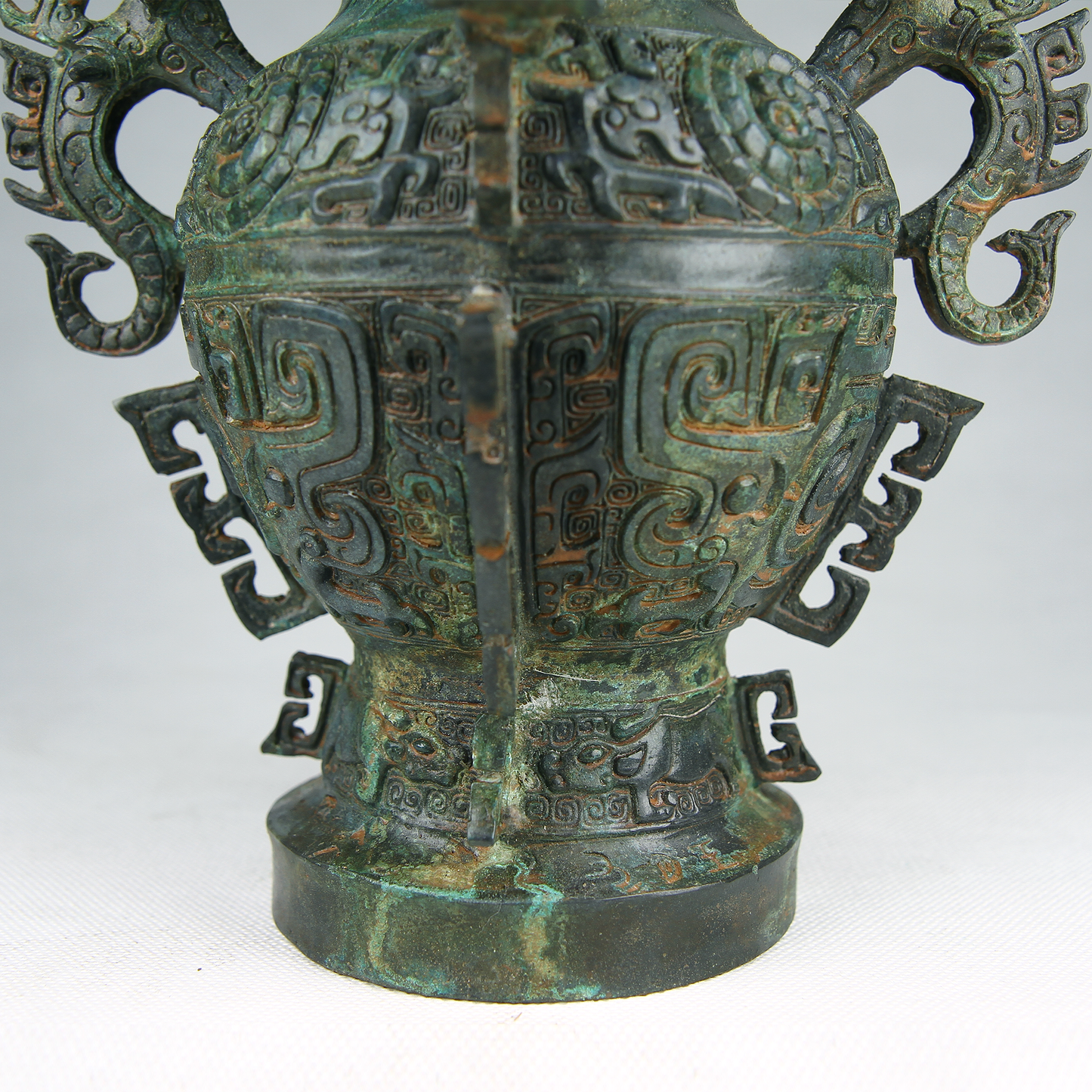 12.2" China Western Zhou Dynasty,Bronze jar with elephant head and animal face[Elephant head ear fort][象首耳垒]