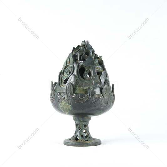 10.2" China Han and Jin Dynasties Mountain-shaped bronze incense burner [Boshan furnace][博山炉]