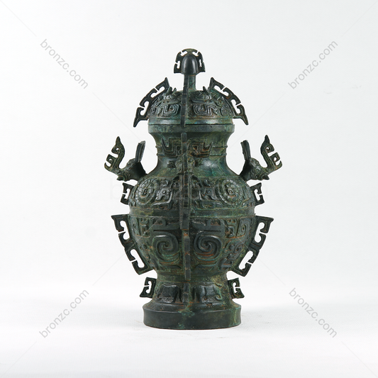 12.2" China Western Zhou Dynasty,Bronze jar with elephant head and animal face[Elephant head ear fort][象首耳垒]