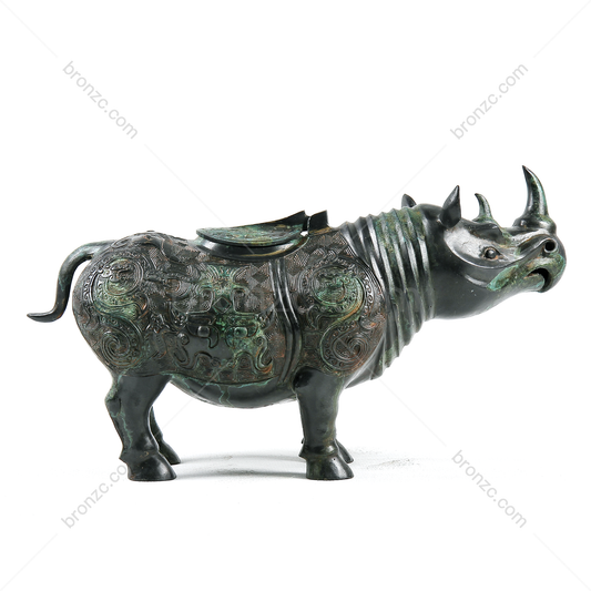 8,3" Bronzegefäß in Form eines Nashorns aus der chinesischen Han-Dynastie[Bronze-Nashorn][青铜犀牛尊] 