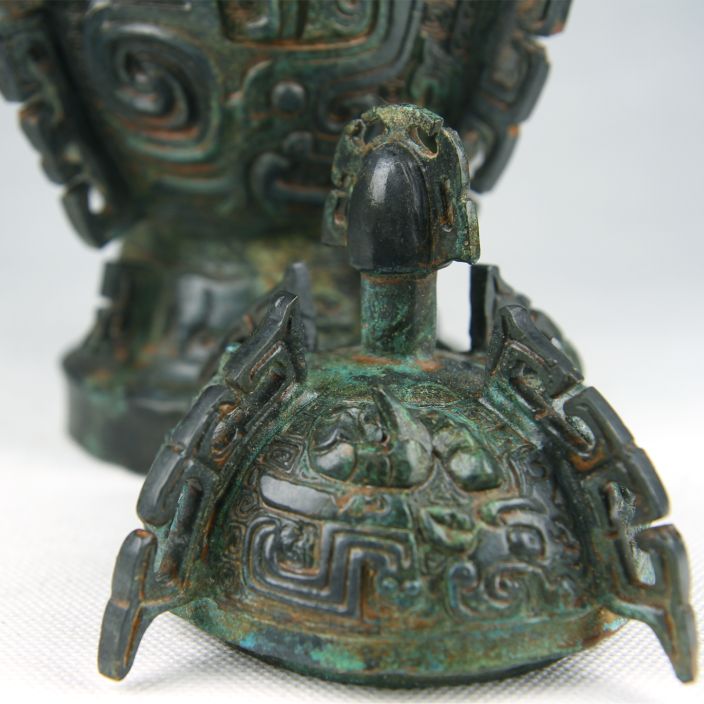 12.2" China Western Zhou Dynasty,Bronze jar with elephant head and animal face[Elephant head ear fort][象首耳垒]